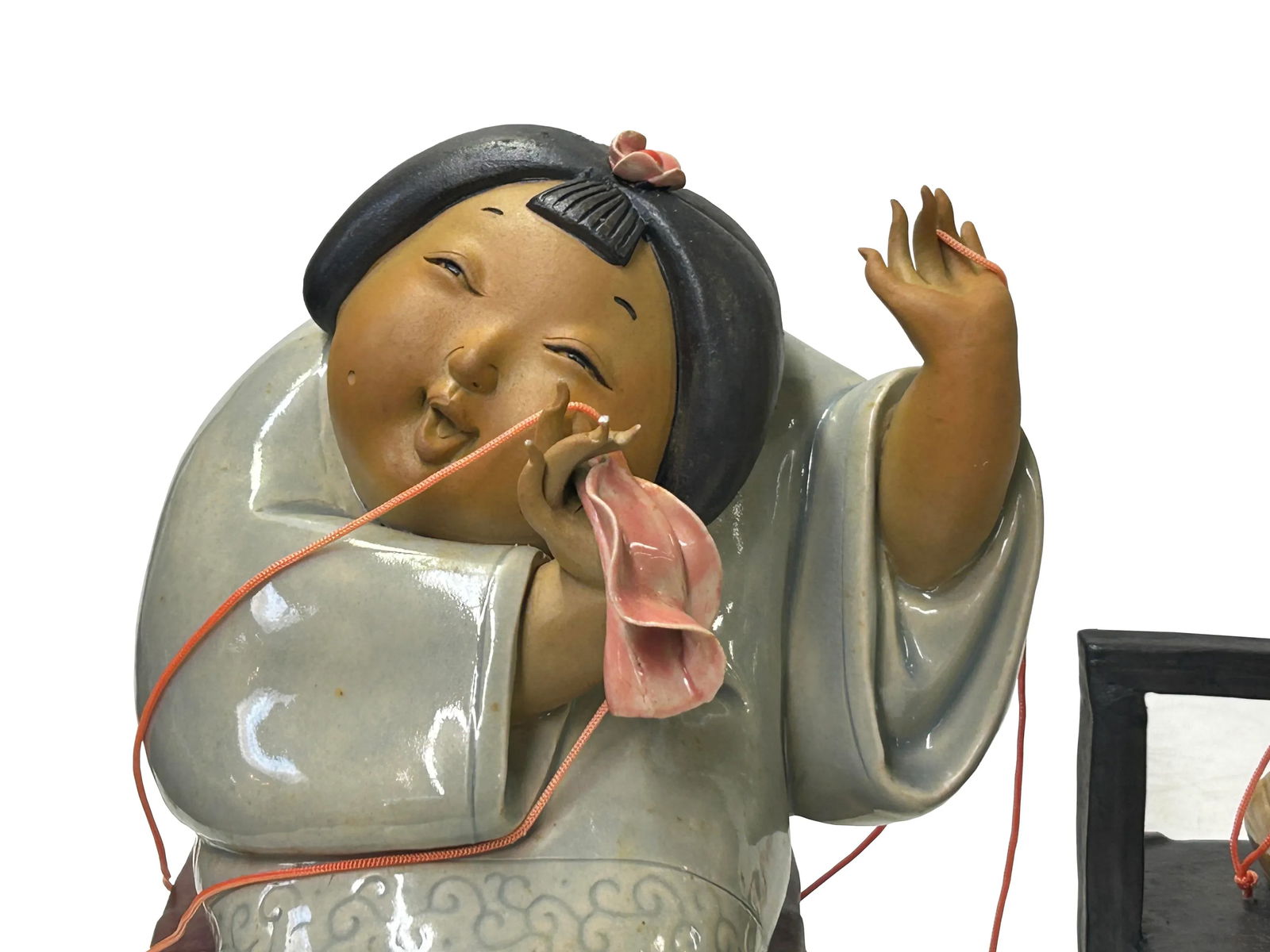 Chinese Artistic Pottery Couple Feature Display Figurines 3 Pieces Set - 7