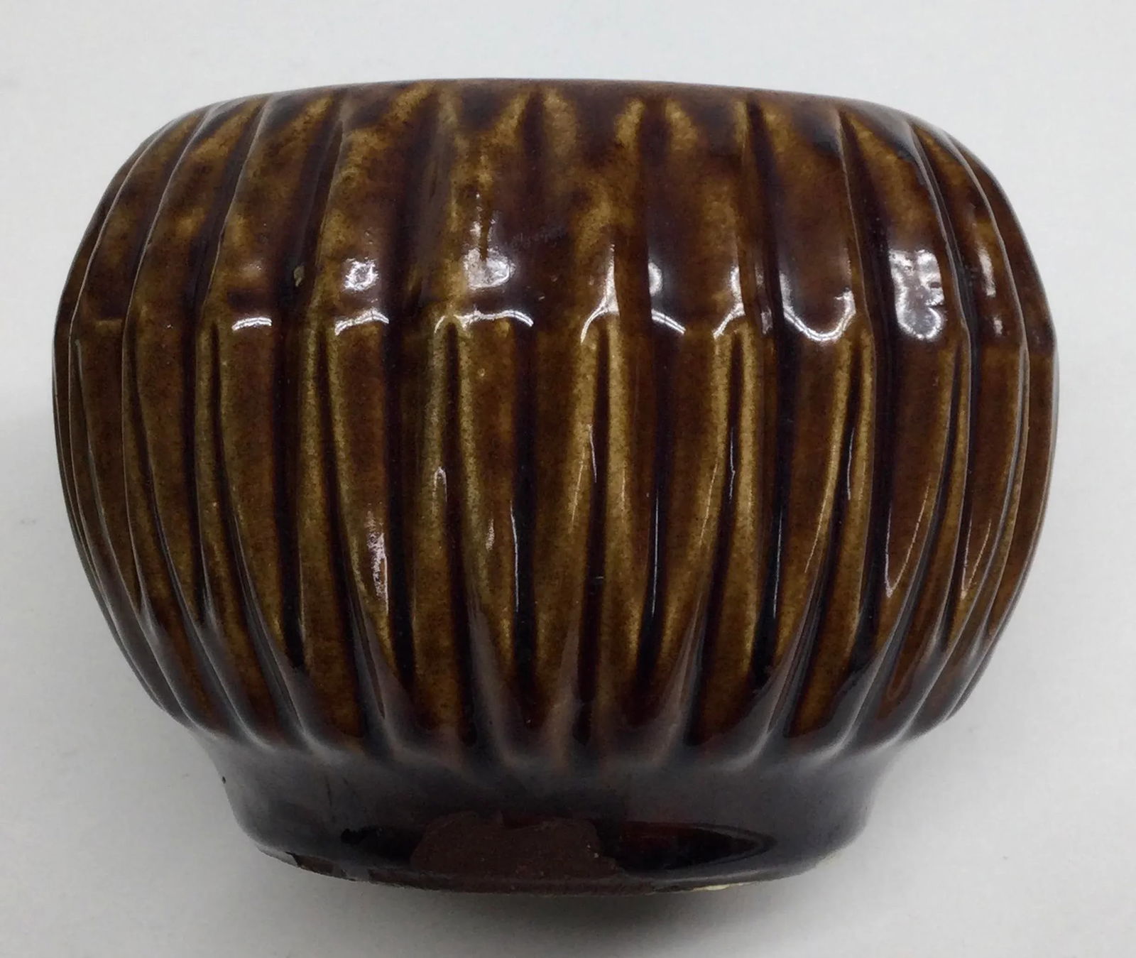Vintage Ceramic Glazed Ribbed Planter U S A - 11