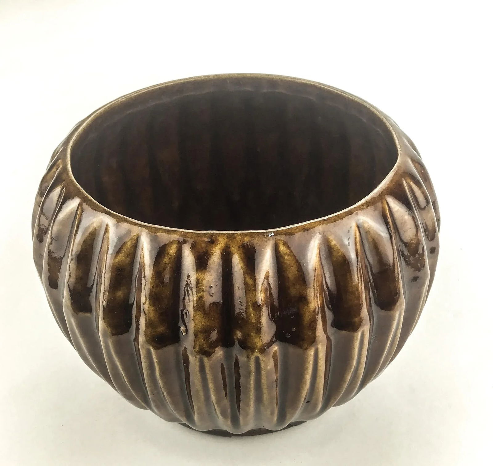 Vintage Ceramic Glazed Ribbed Planter U S A - 2