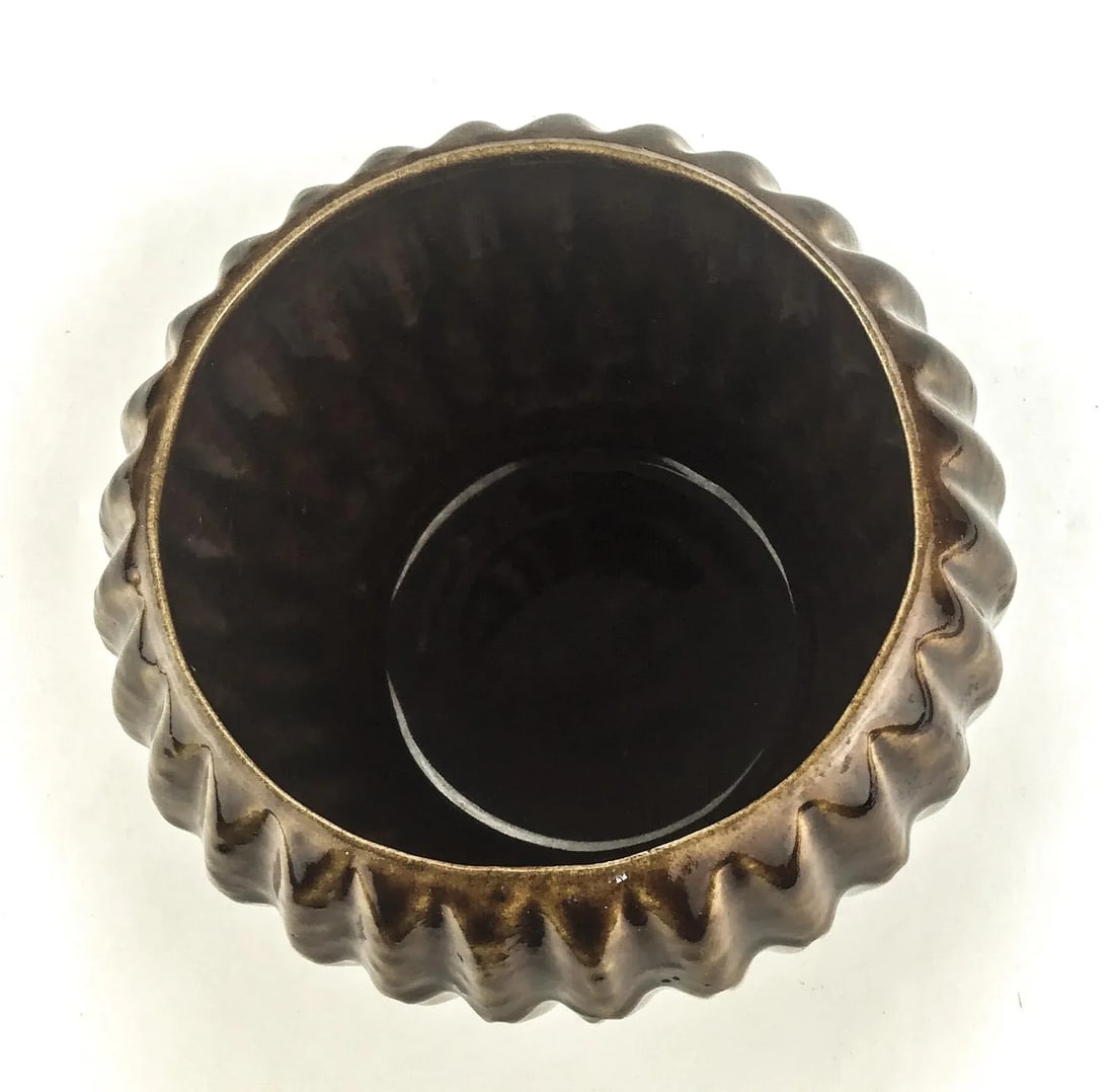 Vintage Ceramic Glazed Ribbed Planter U S A - 4