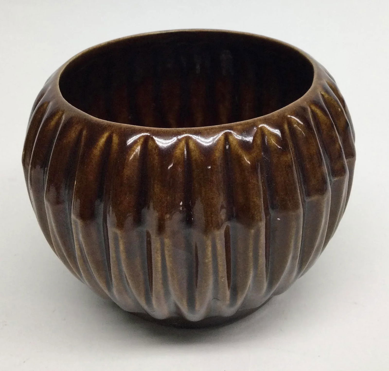 Vintage Ceramic Glazed Ribbed Planter U S A - 8