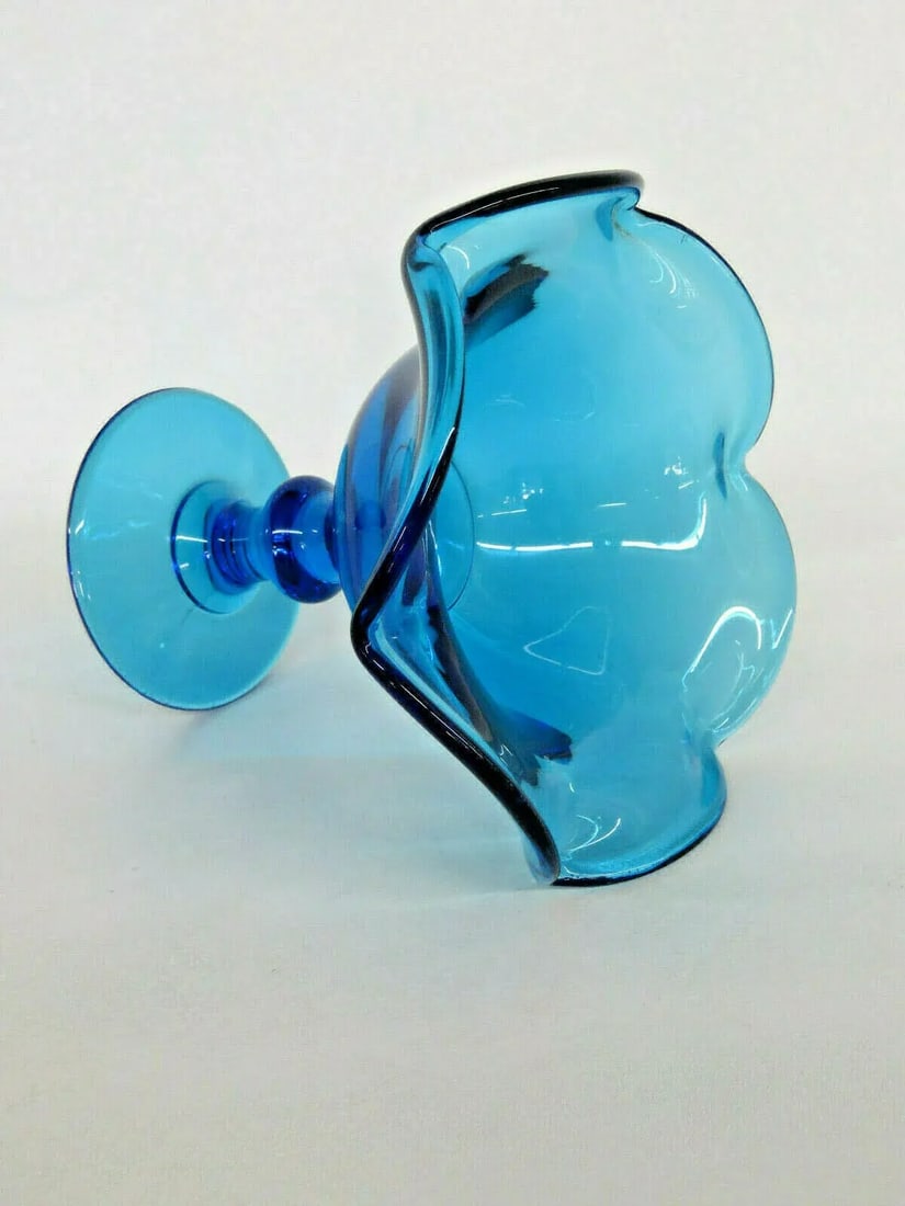 Imperial Blue Glass Ruffled Rim Pedestal Compote Candy Dish - 10