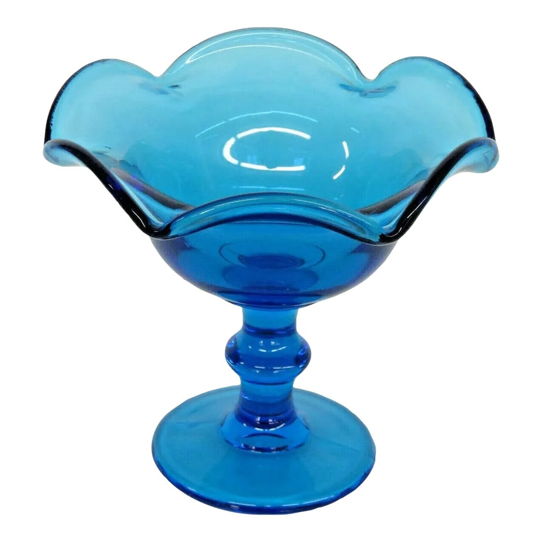 Imperial Blue Glass Ruffled Rim Pedestal Compote Candy Dish (1 of 10)