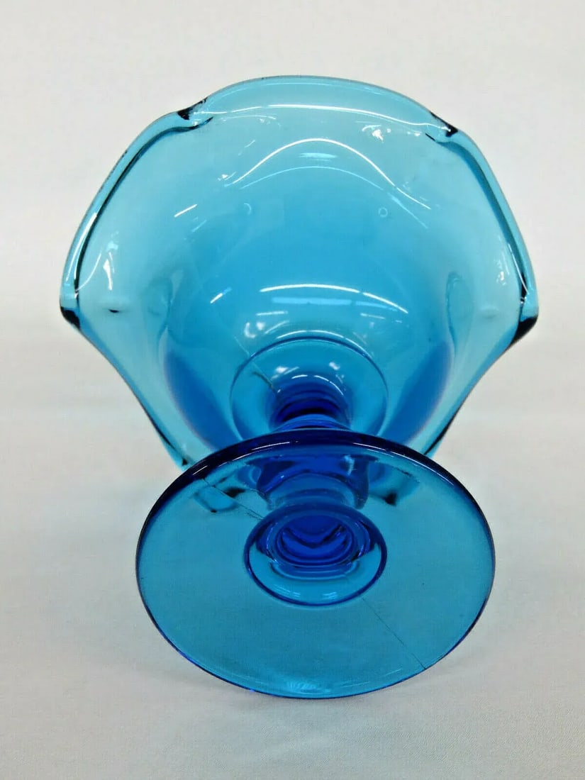 Imperial Blue Glass Ruffled Rim Pedestal Compote Candy Dish - 3