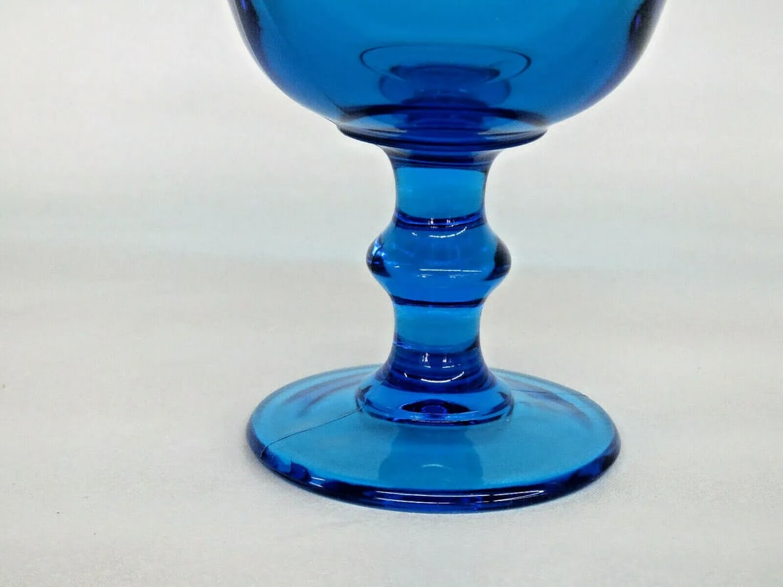 Imperial Blue Glass Ruffled Rim Pedestal Compote Candy Dish - 9