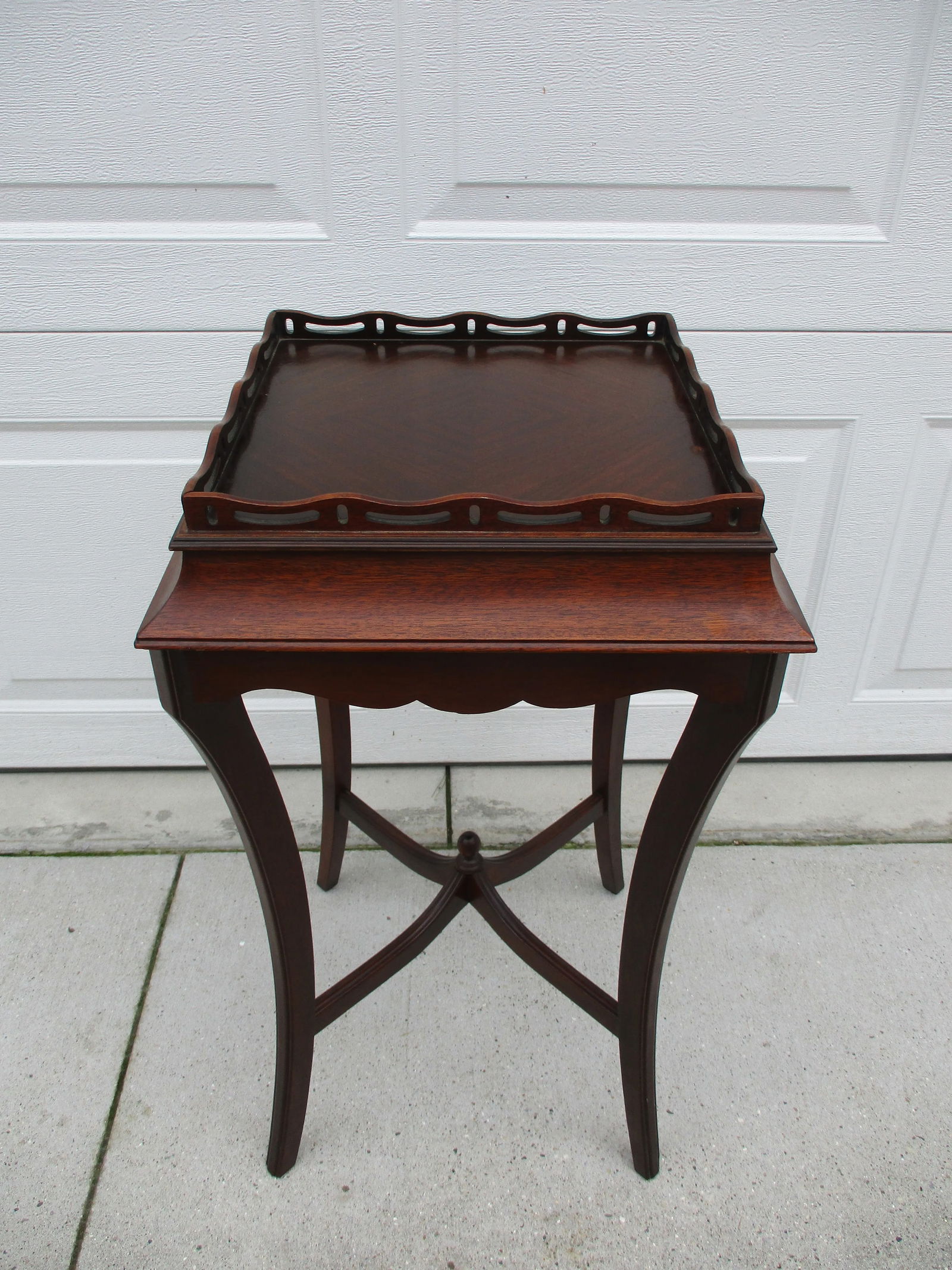 Square Mahogany Side Table With Wooden Gallery - 2