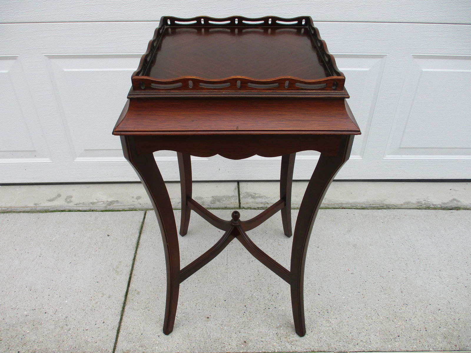 Square Mahogany Side Table With Wooden Gallery - 4