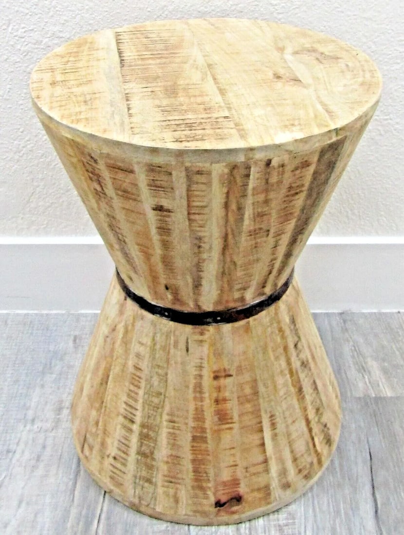Vintage Rustic Indoor Outdoor Teak Stave Hourglass Side Table - 3
