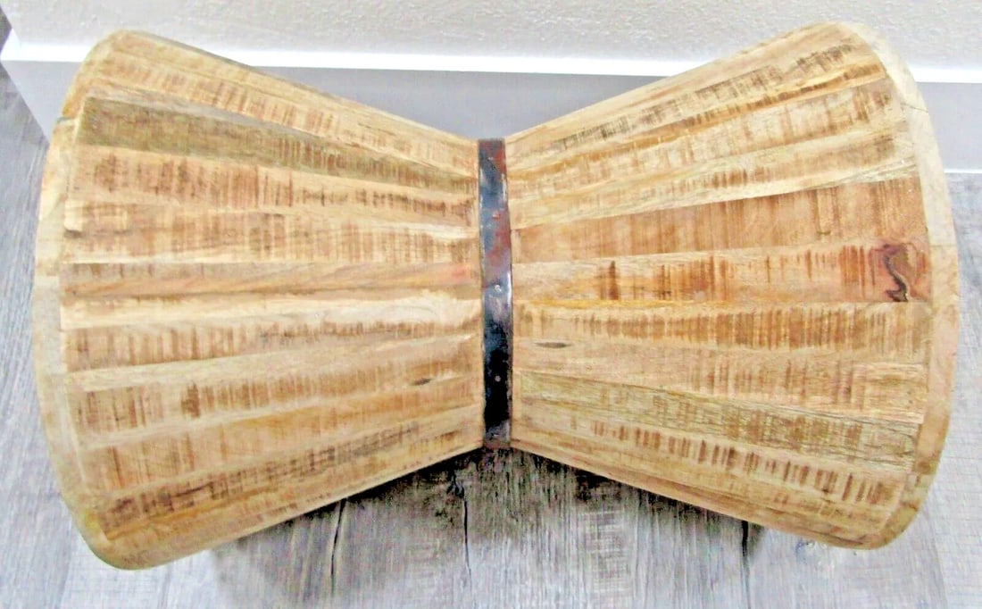 Vintage Rustic Indoor Outdoor Teak Stave Hourglass Side Table - 7