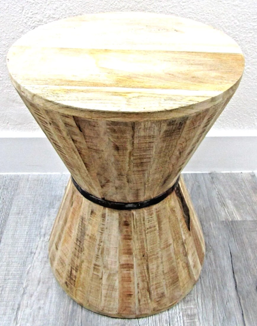 Vintage Rustic Indoor Outdoor Teak Stave Hourglass Side Table - 8