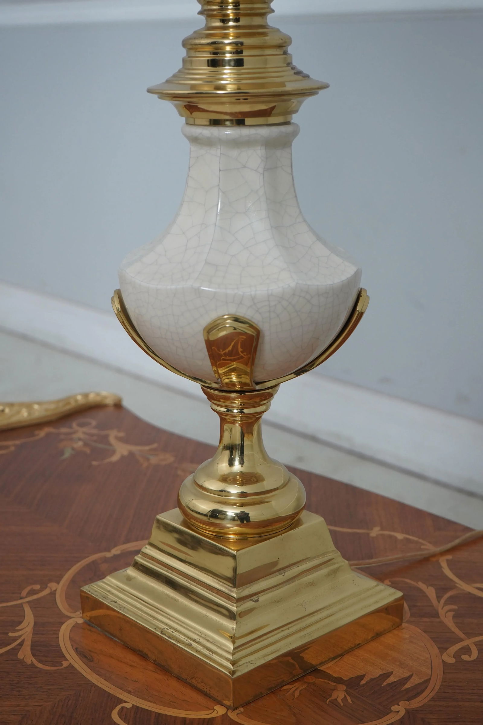 Pair Stiffel Attributed Crackle Porcelain Table Lamps - 5