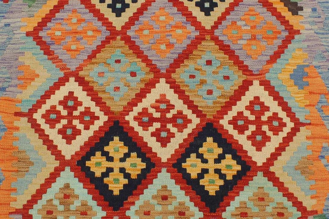 1990s Kilim Rust Blue Wool Rug - 2'9" X 3'10" - 4