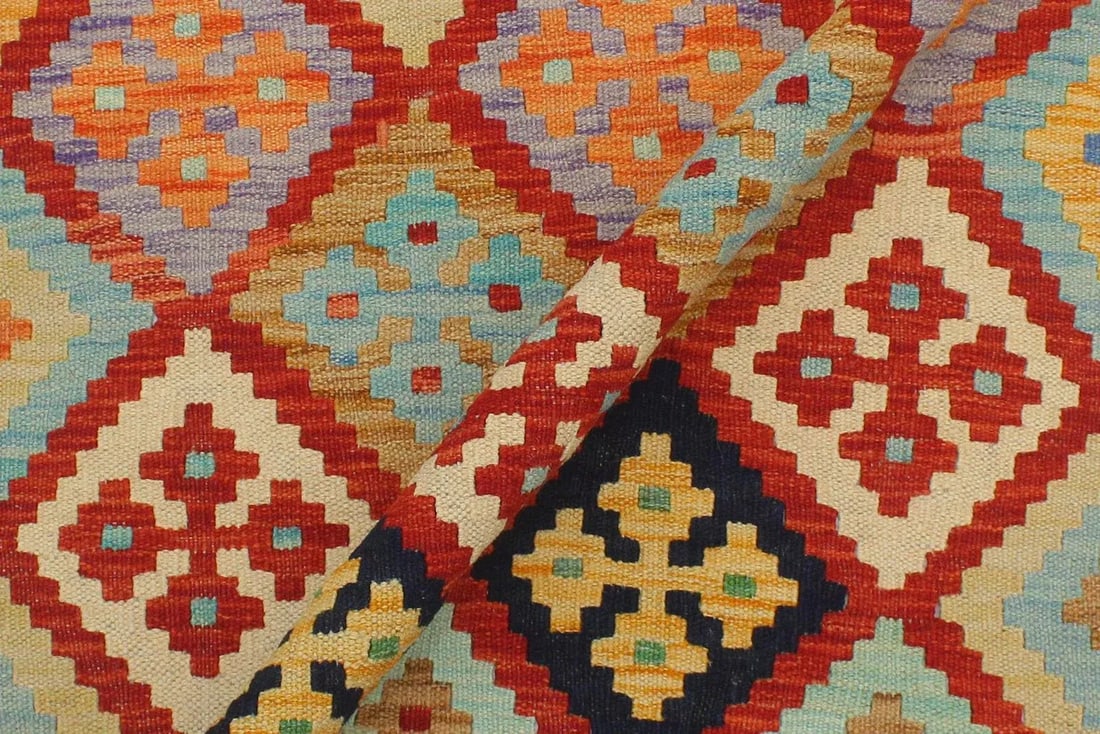 1990s Kilim Rust Blue Wool Rug - 2'9" X 3'10" - 7