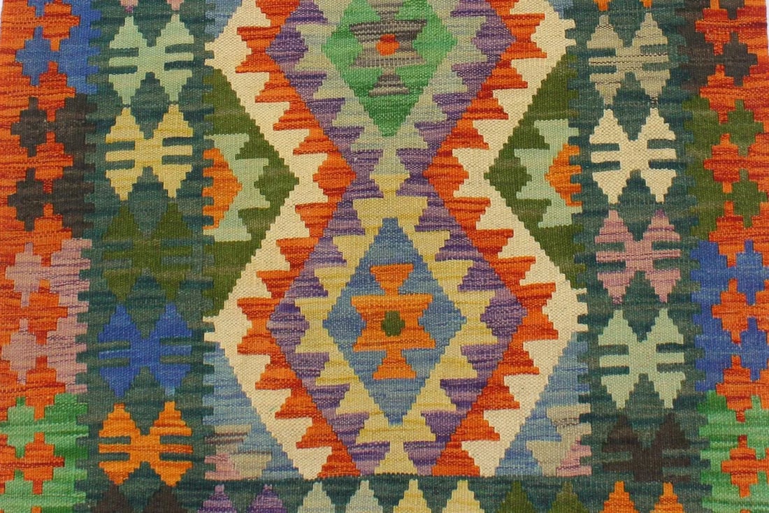1990s Tribal Kilim Blue Rust Wool Rug - 2'7" X 4'0" - 7