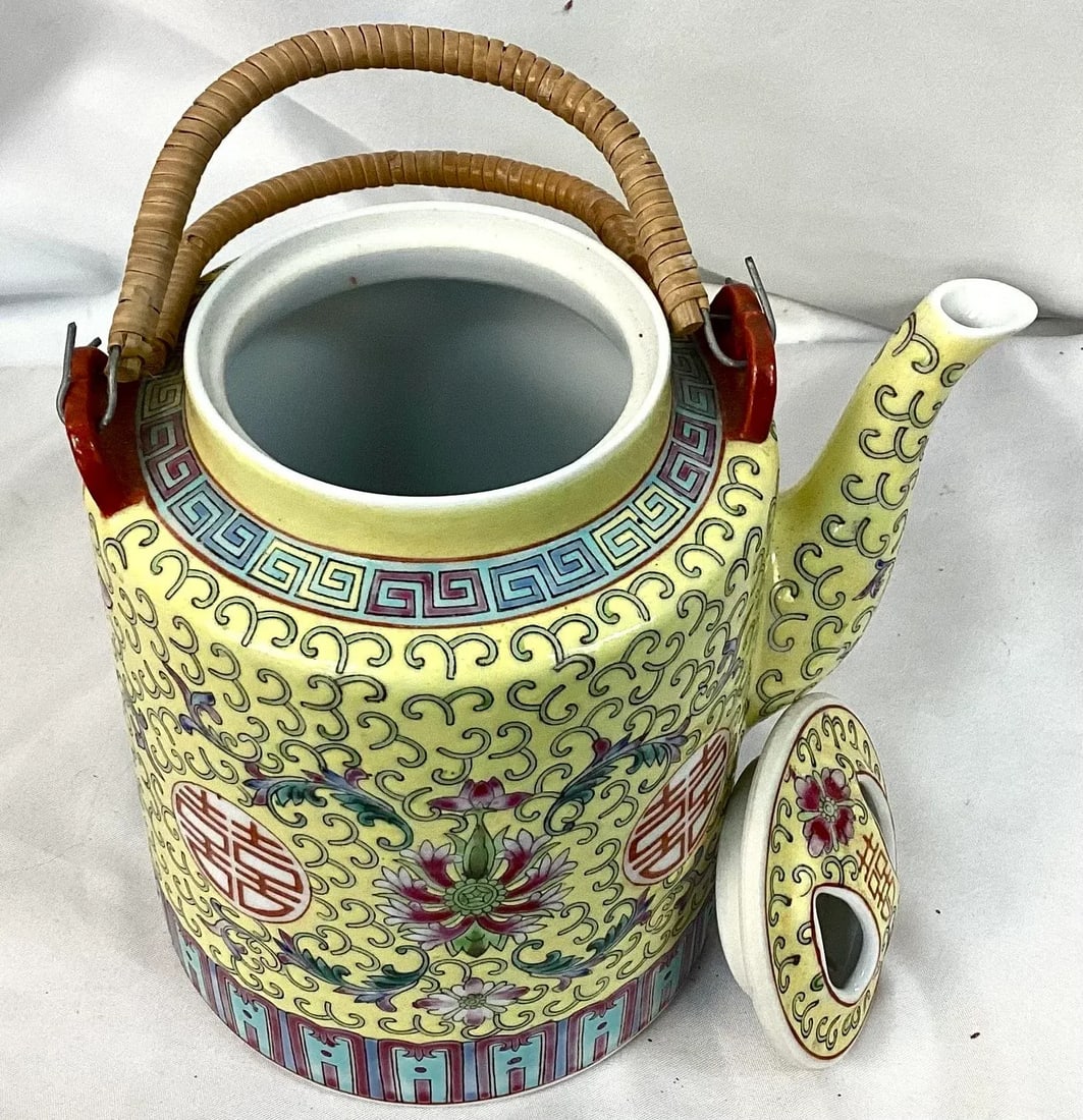 Vintage Chinese "Longivity" Ceramic Teapot - 5