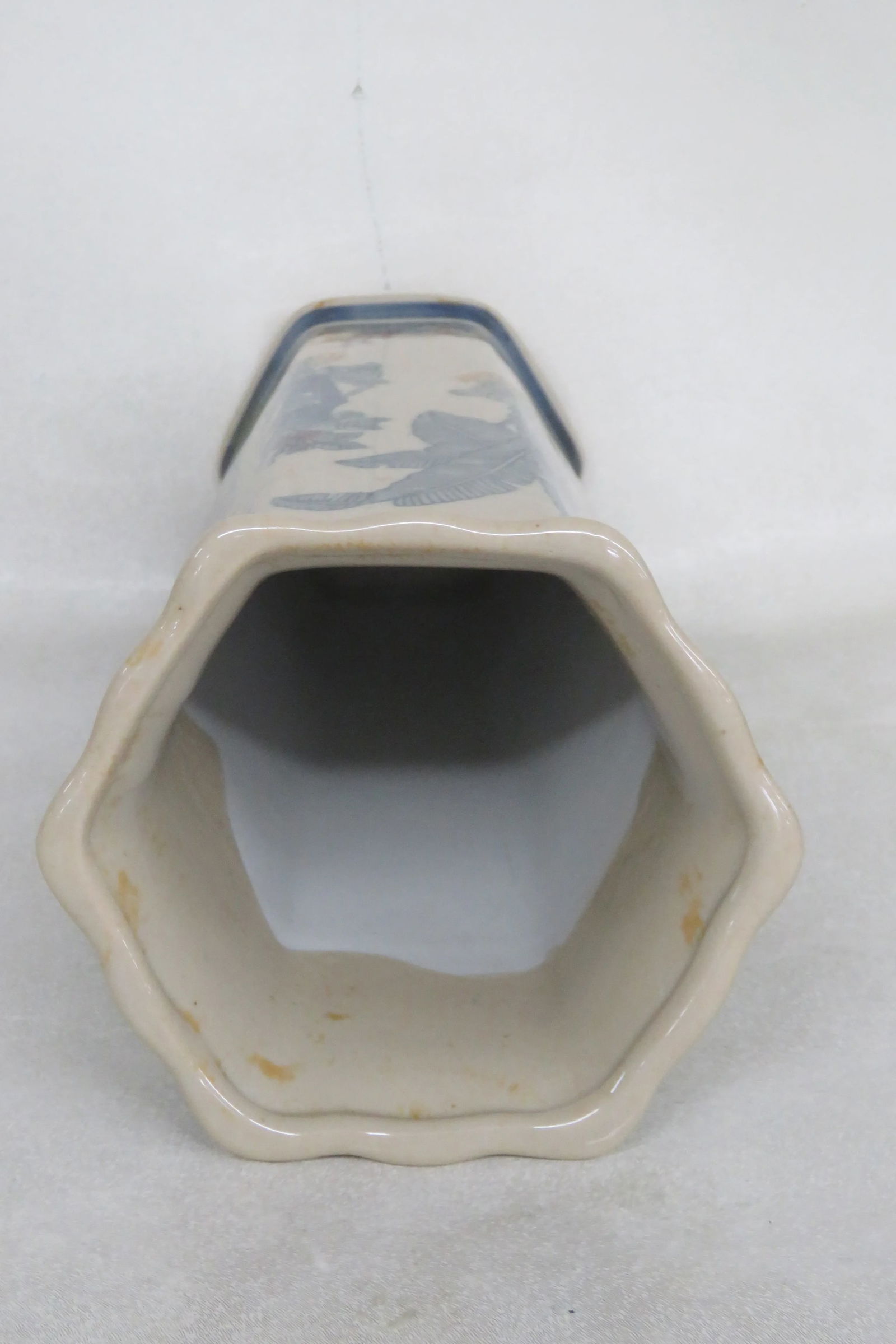 Asian Hand Painted Geisha Woman With Men Ceramic Hexagon Vase - 12