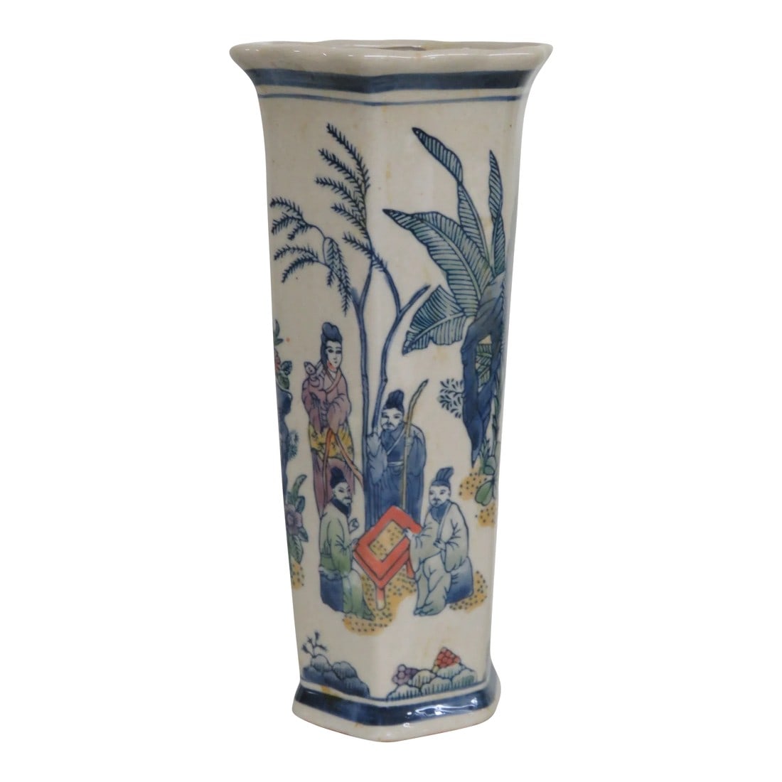 Asian Hand Painted Geisha Woman With Men Ceramic Hexagon Vase (1 of 12)