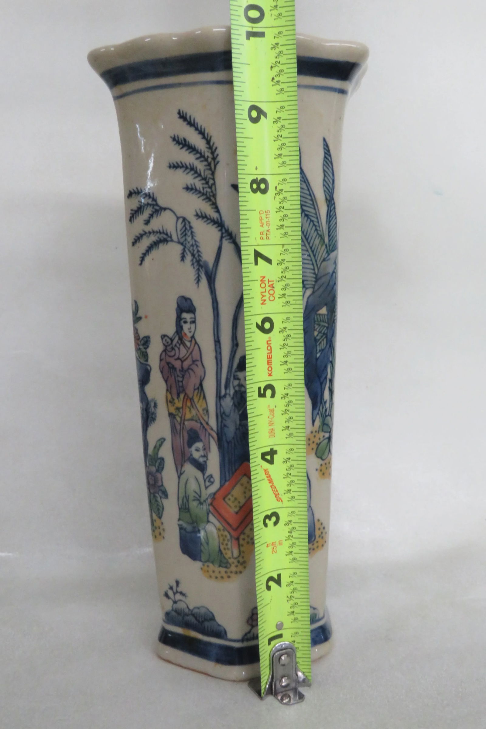Asian Hand Painted Geisha Woman With Men Ceramic Hexagon Vase - 4