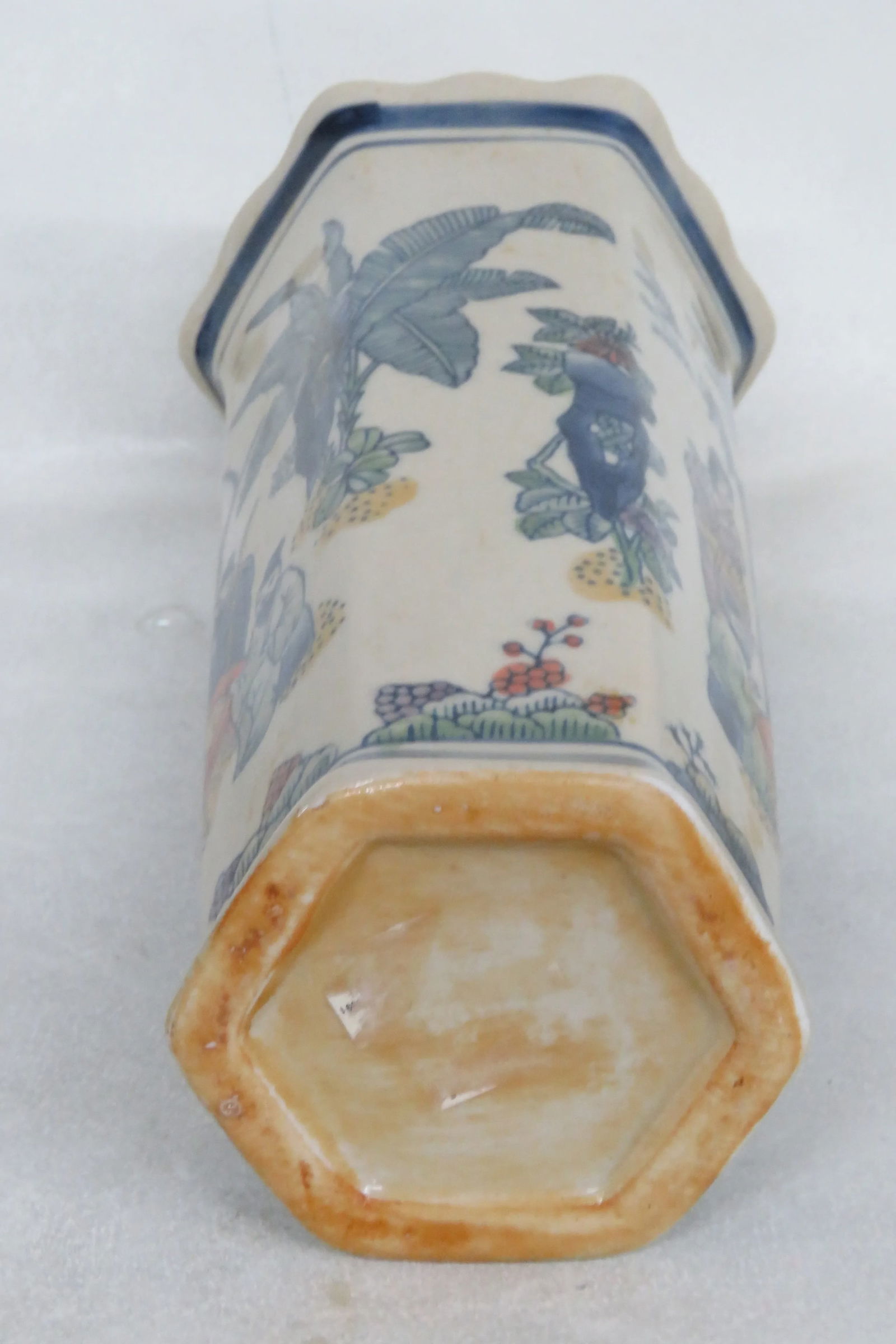 Asian Hand Painted Geisha Woman With Men Ceramic Hexagon Vase - 8