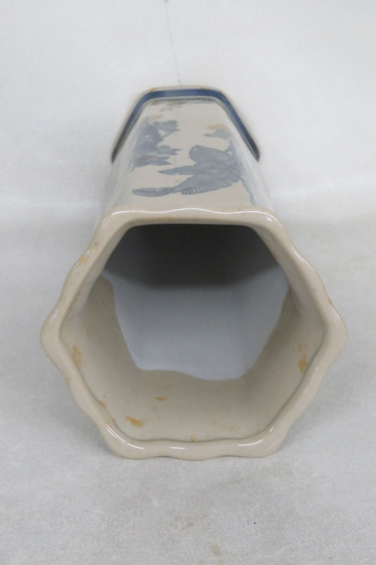 Asian Hand Painted Geisha Woman With Men Ceramic Hexagon Vase - 9