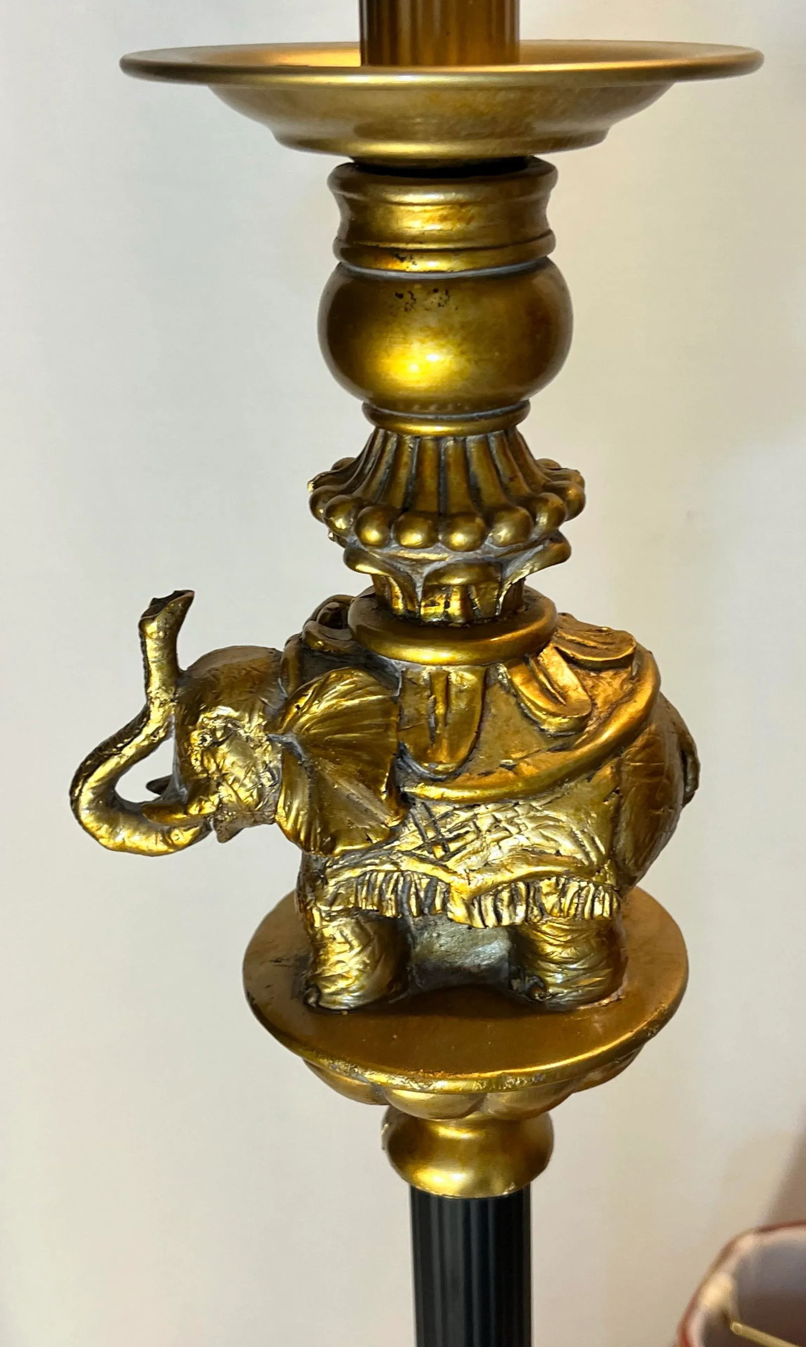 Vintage Regency Golden Elephant on Column Table Lamp With Beaded Shade - 10