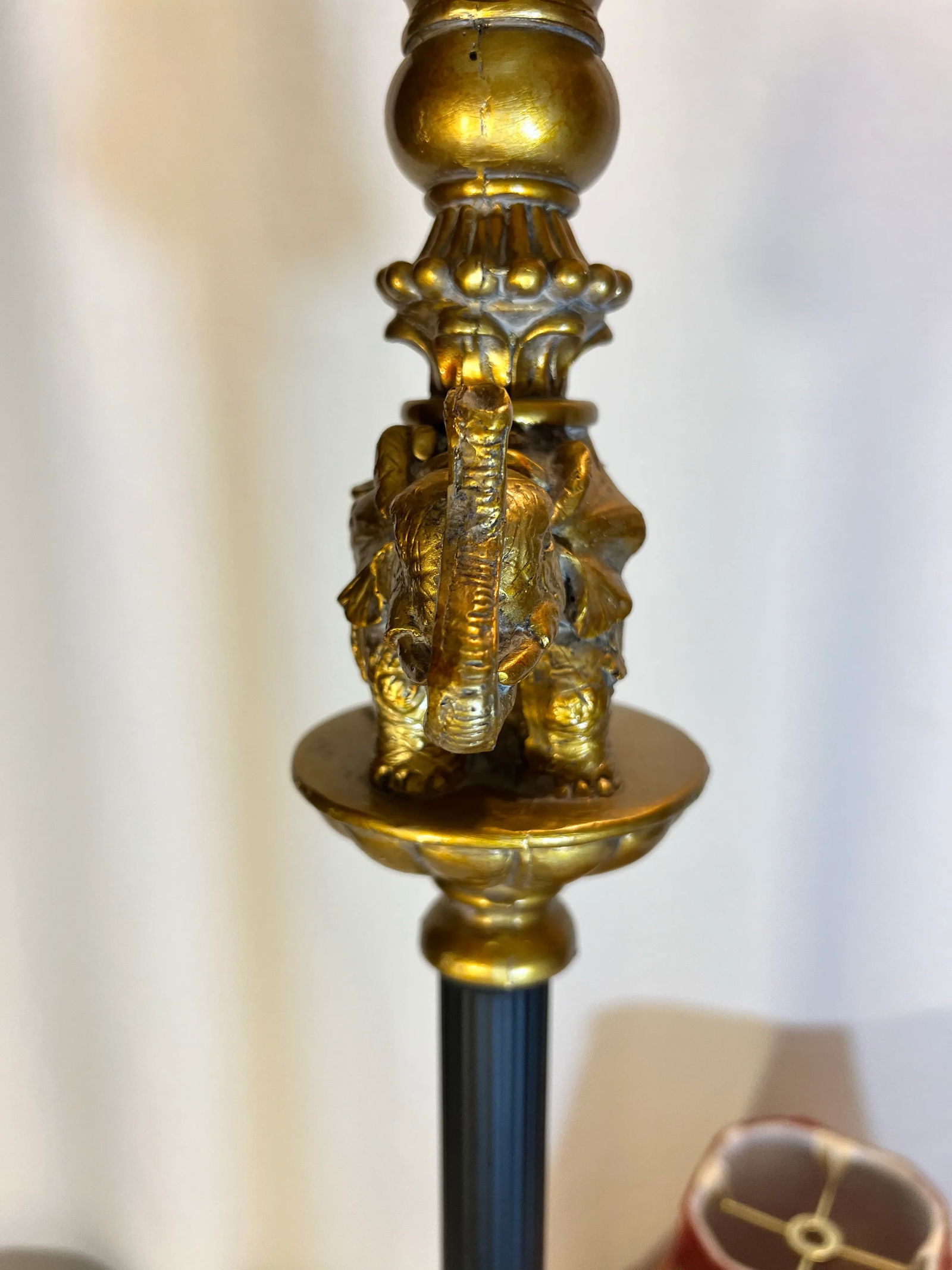 Vintage Regency Golden Elephant on Column Table Lamp With Beaded Shade - 7