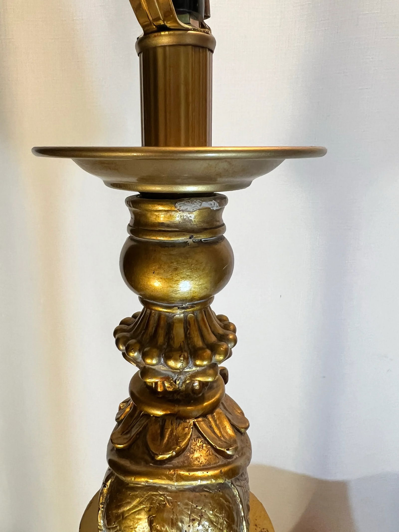 Vintage Regency Golden Elephant on Column Table Lamp With Beaded Shade - 9