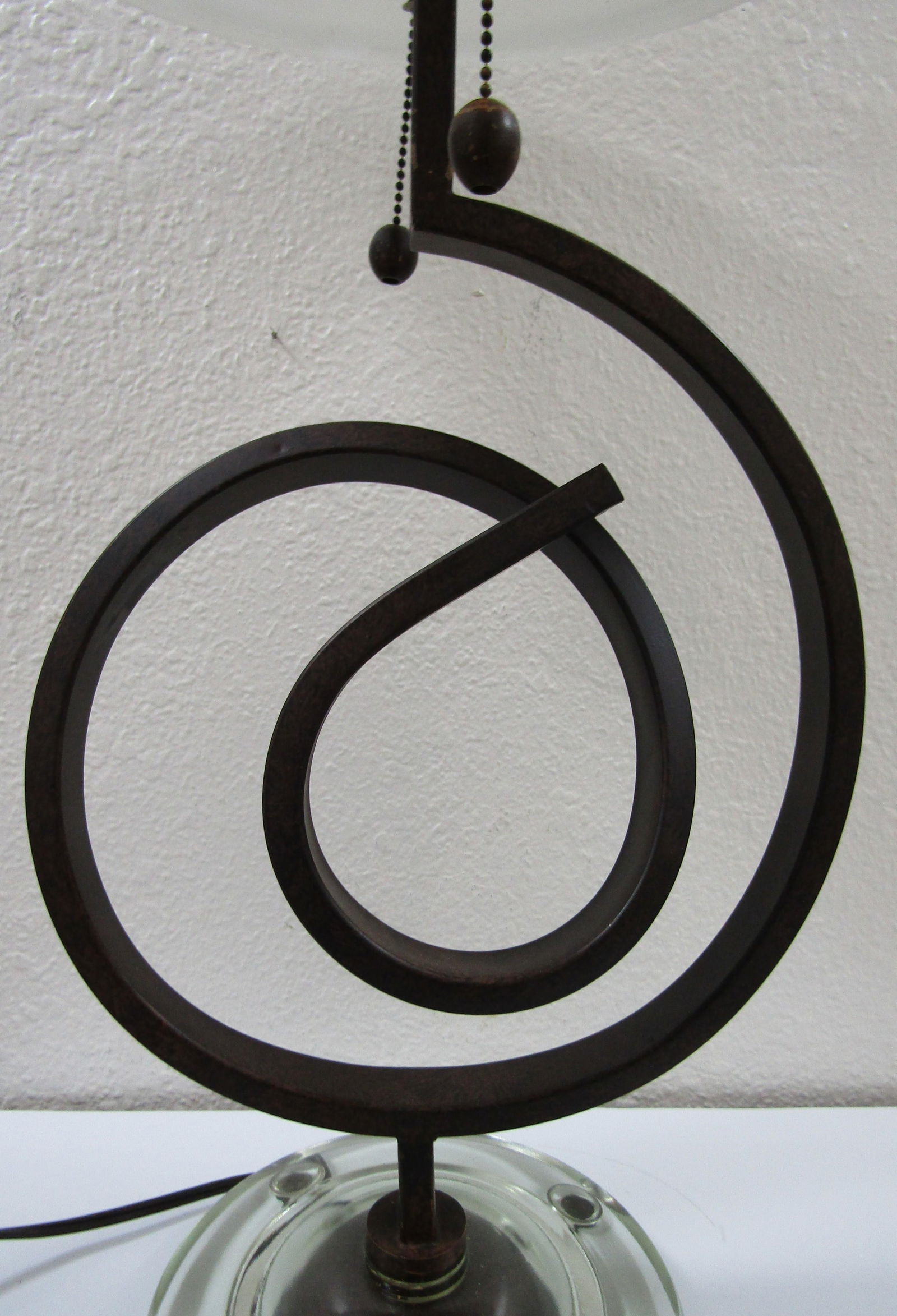 1990s Curled Iron Thick Glass Base Dual Table Lamp With Alabaster Shade - 6