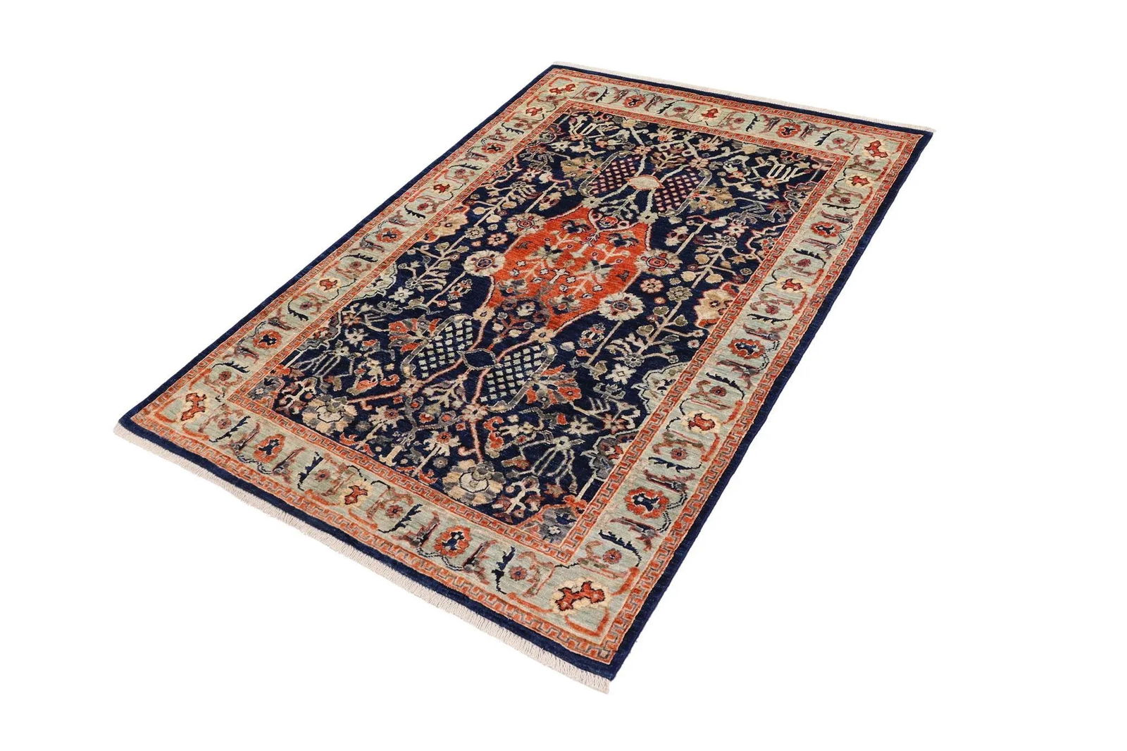 Tribal Heriz Ziegler Blue Rust Hand-Knotted Rug - 3'9'' X 5'10'' - 3