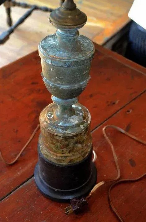 Carved Wood Faux Green Marble Urn Table Lamp - 10