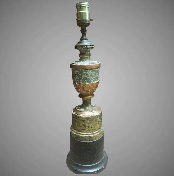 Carved Wood Faux Green Marble Urn Table Lamp - 11