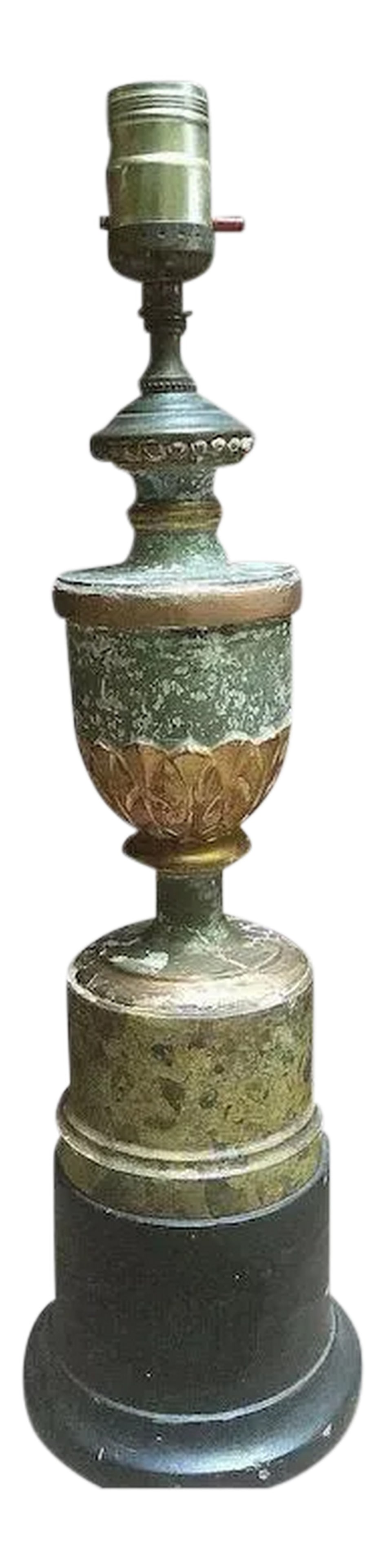 Carved Wood Faux Green Marble Urn Table Lamp (1 of 11)