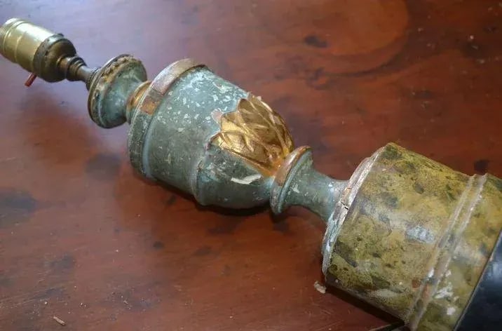 Carved Wood Faux Green Marble Urn Table Lamp - 2