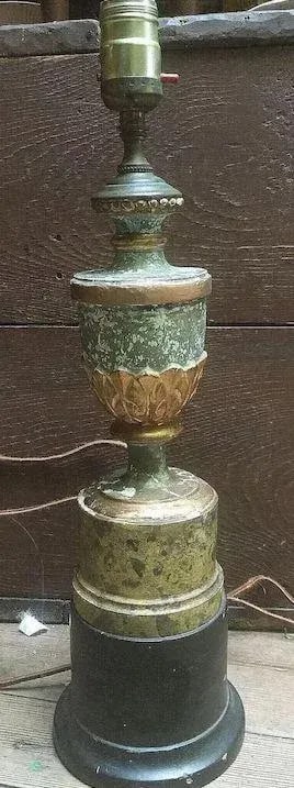 Carved Wood Faux Green Marble Urn Table Lamp - 3