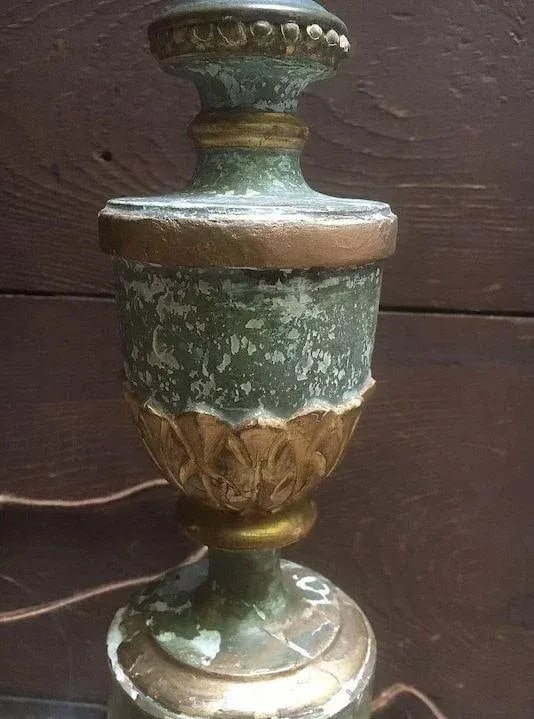 Carved Wood Faux Green Marble Urn Table Lamp - 4