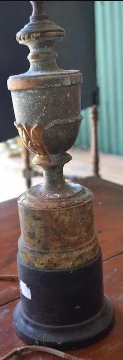 Carved Wood Faux Green Marble Urn Table Lamp - 5