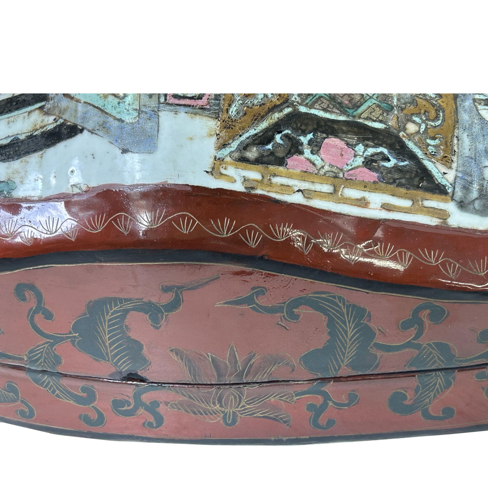 Chinese Old White Base Artistic Vases Plant Porcelain Art Lacquer Box - 3