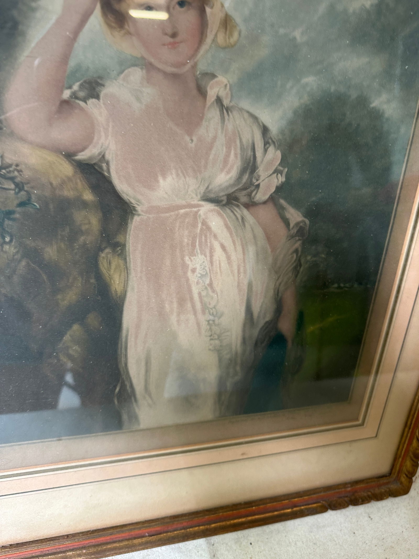 1970s Antique Signed Print of Woman in Garden, Framed - 7