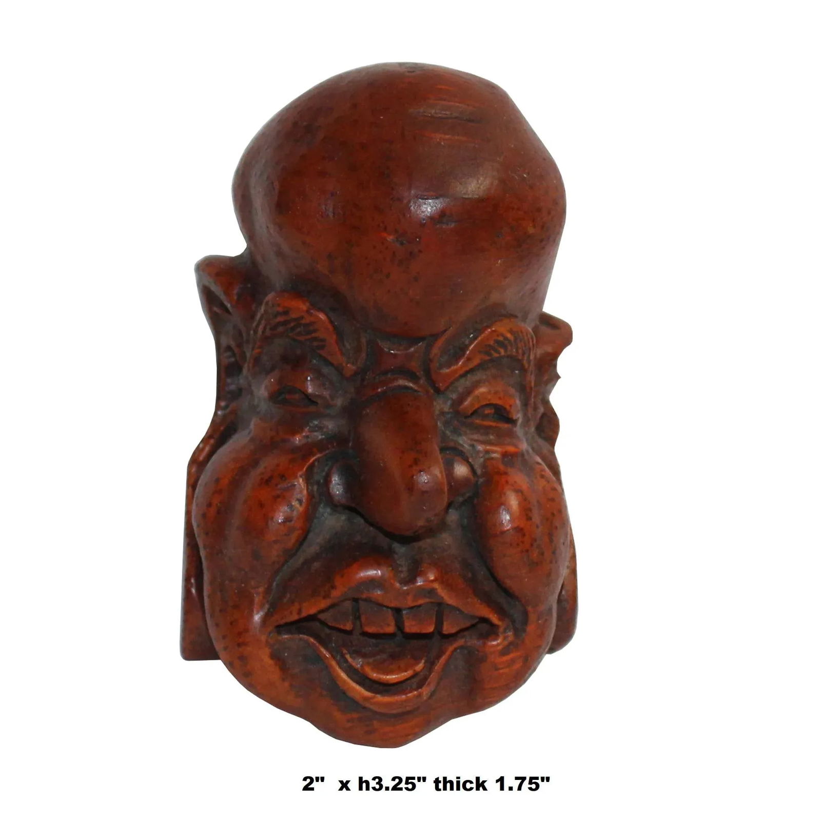Chinese Bamboo Carved Happy Man Face Display - 2