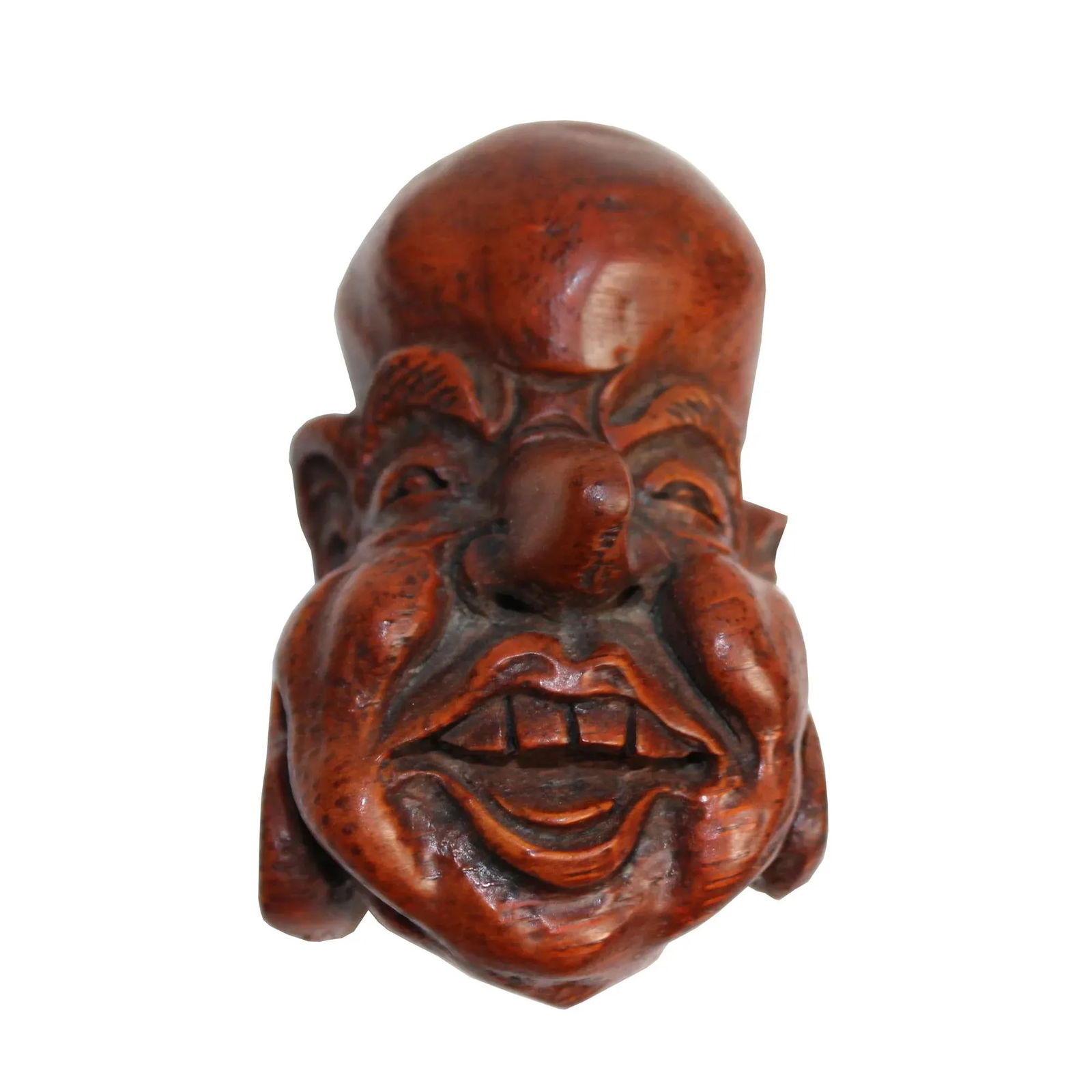 Chinese Bamboo Carved Happy Man Face Display - 3