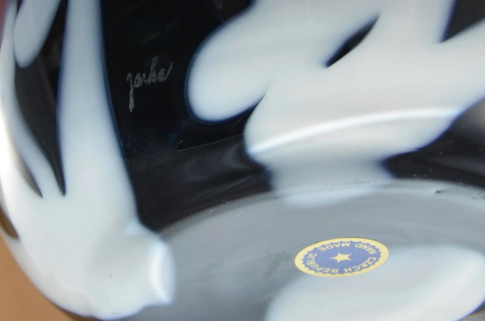 Black & White Blown Art Glass Vase - 5