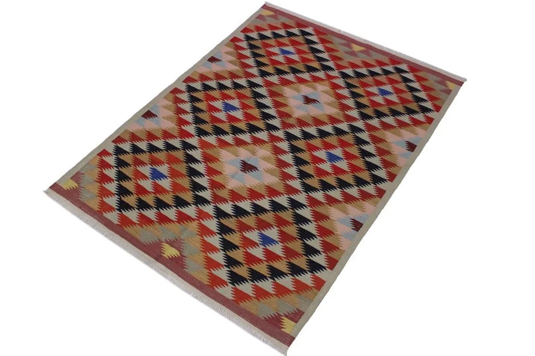 Bohemian Kilim Hand-Woven Wool Rug - 4"²6"³ Ã— 6"²6"³ - 2