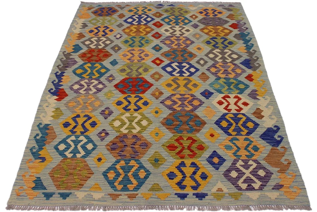 Bohemian Tribal Kilim Hand-Woven Wool Rug - 5"²3"³ Ã— 6"²5"³ - 5