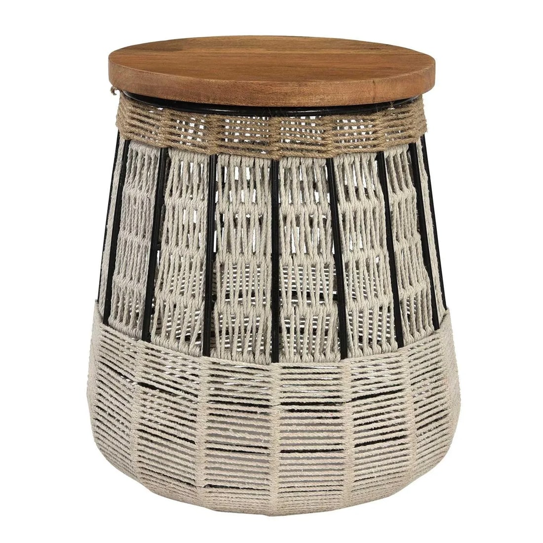 Farmhouse Style Woven Rope and Wood 15" Round End Table - 4
