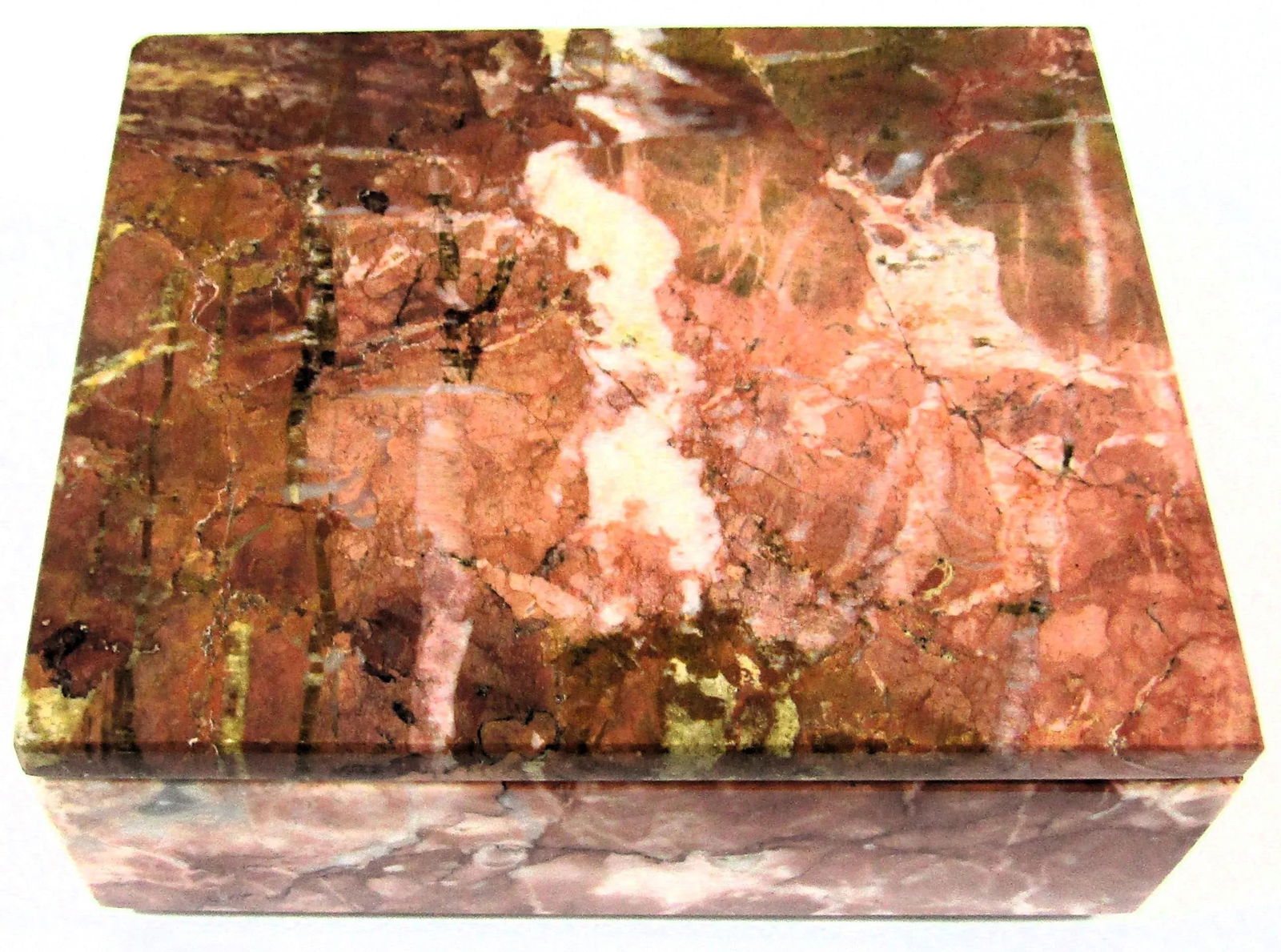 1970s Postmodern Vintage Pink Marble Stone Lidded Box - 4