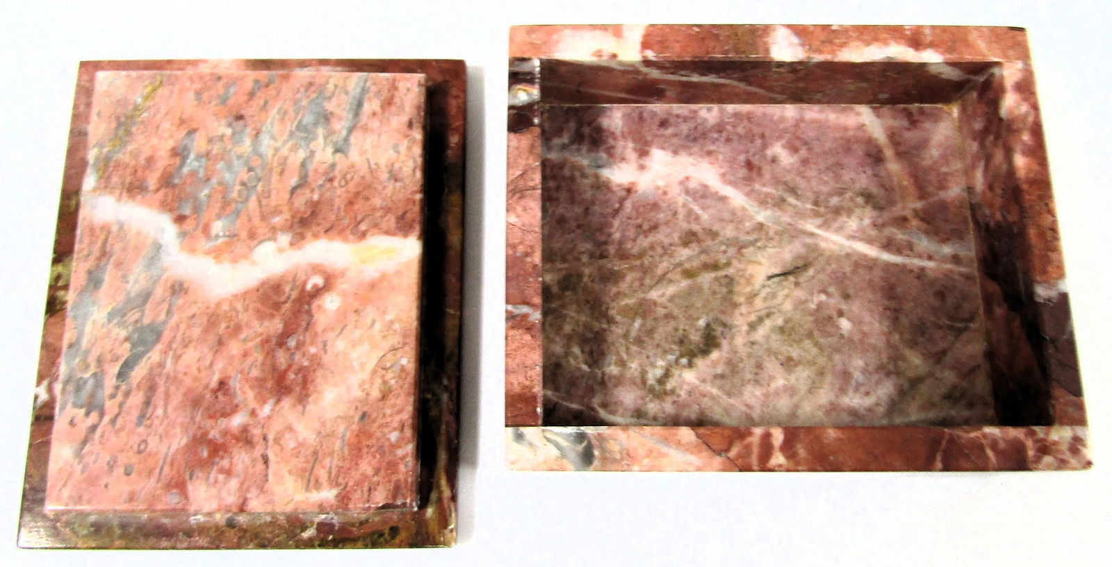 1970s Postmodern Vintage Pink Marble Stone Lidded Box - 6