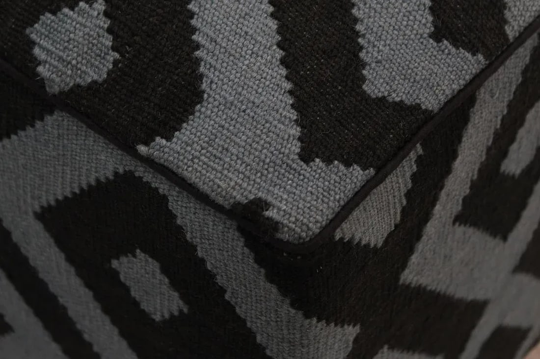 Boho Chic Schuster Black/Grey Handmade Kilim Upholstered Ottoman - 5