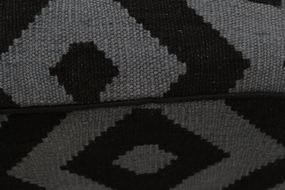 Boho Chic Schuster Black/Grey Handmade Kilim Upholstered Ottoman - 6