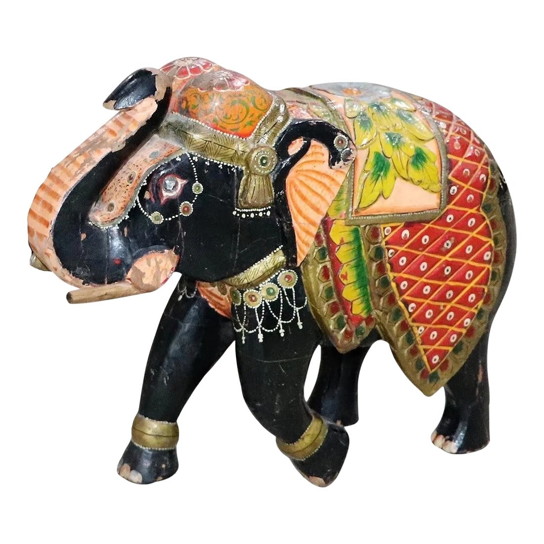 Vintage Wooden Hand Painted Elephant Garden Ornament (1 of 2)