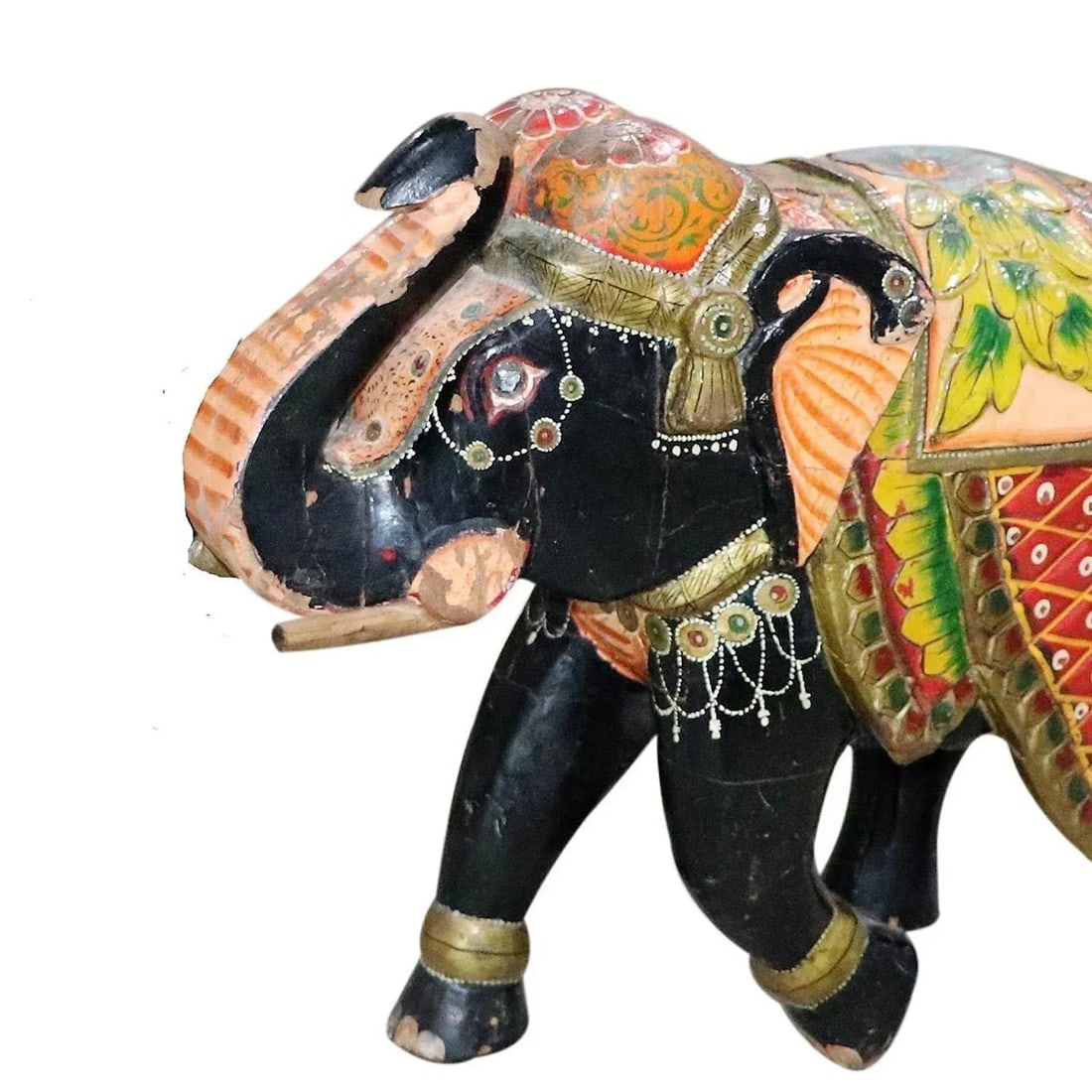 Vintage Wooden Hand Painted Elephant Garden Ornament - 2